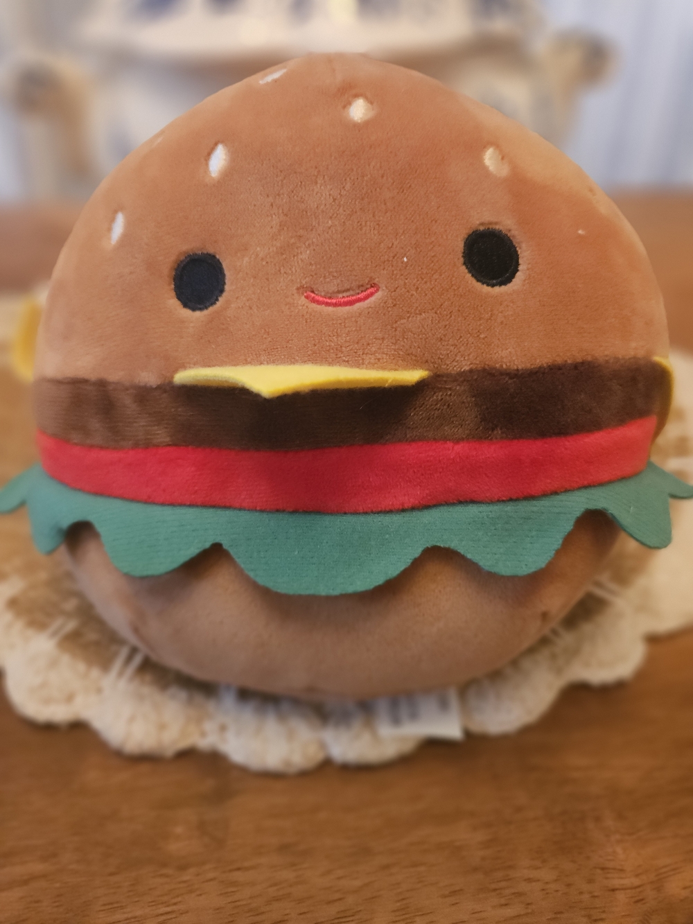 Squishmallows Brown Burger Plush with Red, Green & Yellow Accents
